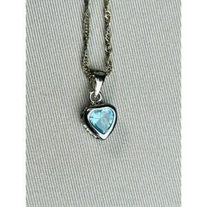 Sterling Silver Blue Heart Pendant With Chain Necklace .925 Costume Jewelry READ